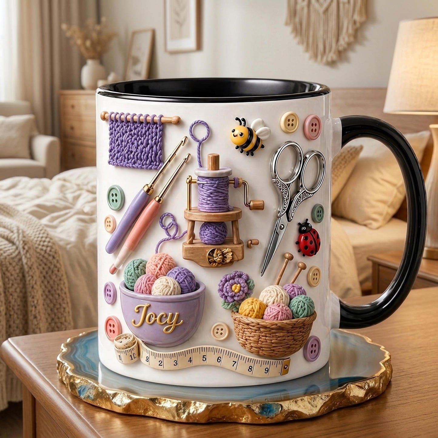 Crochet Mug, Knitting Lover Coffee Mug, Yarn Lover Gift, Craft Room Cup, Gift for Crocheter