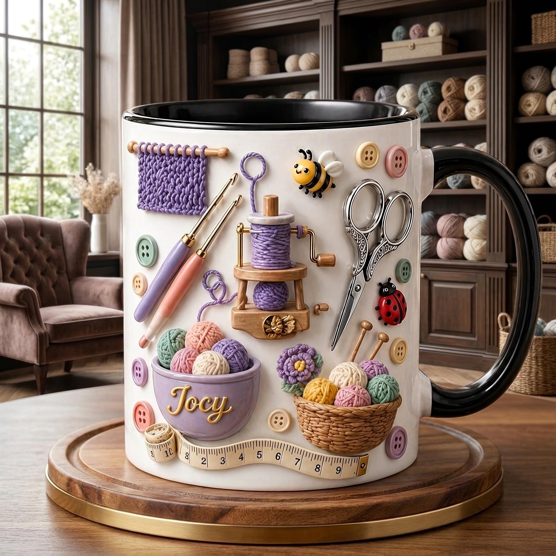 Crochet Mug, Knitting Lover Coffee Mug, Yarn Lover Gift, Craft Room Cup, Gift for Crocheter