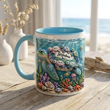 Grandma Mug, Personalized Family Name Mug, Gift for Grandma, Ocean Theme Coffee Mug, Nana Gift