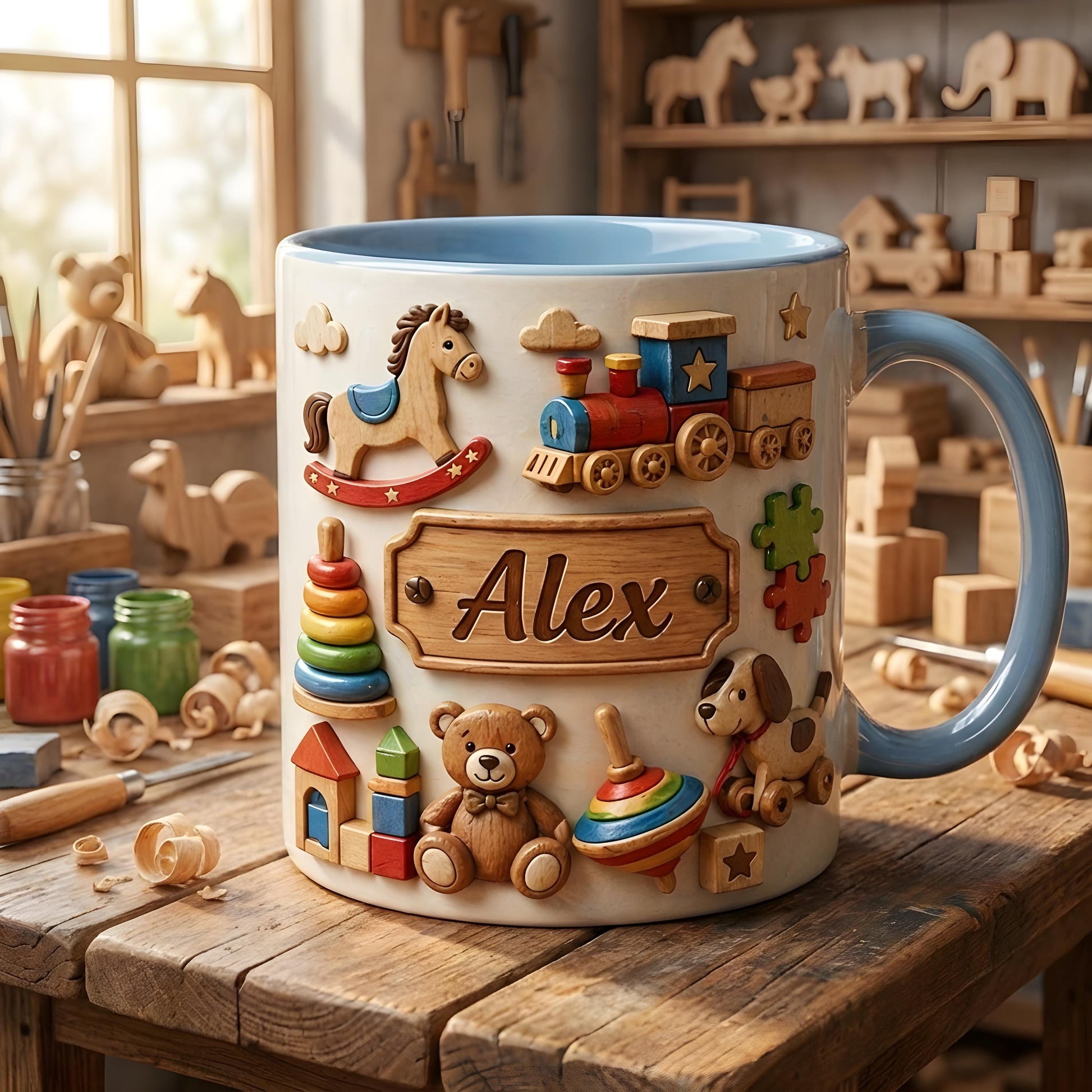Kids Name Mug, Personalized Baby Mug, Custom Name Cup, Toy Theme Mug, Gift for Toddler Boy