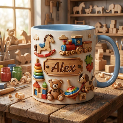 Kids Name Mug, Personalized Baby Mug, Custom Name Cup, Toy Theme Mug, Gift for Toddler Boy