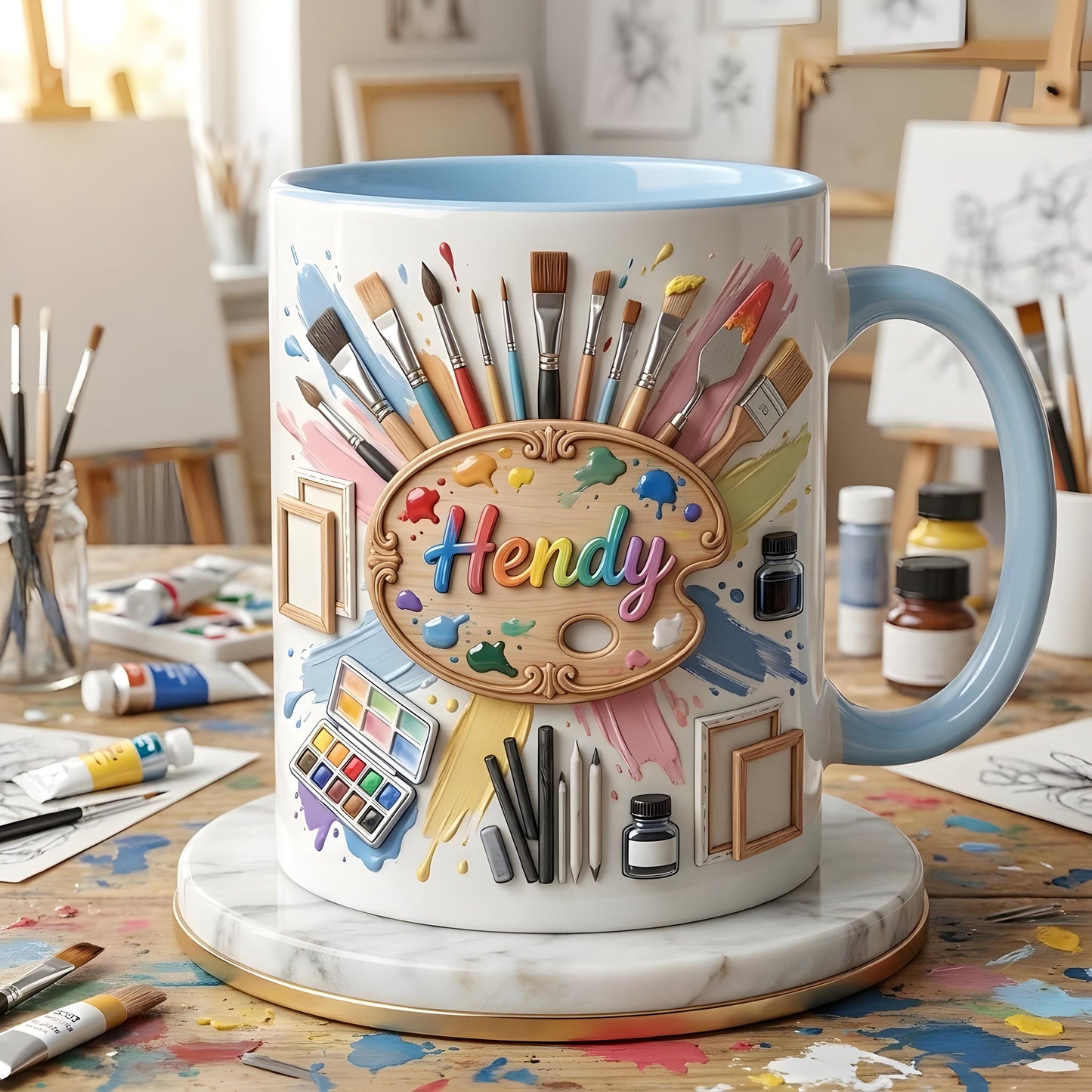 Artist Mug, Personalized Painter Mug, Custom Name Art Gift, Paint Brush Coffee Cup, Gift for Artist