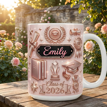 Graduation Name Mug, Personalized Class of 2026 Mug, Custom Graduate Gift, Pink Student Coffee Cup