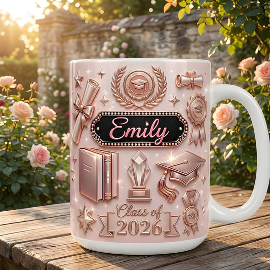 Graduation Name Mug, Personalized Class of 2026 Mug, Custom Graduate Gift, Pink Student Coffee Cup