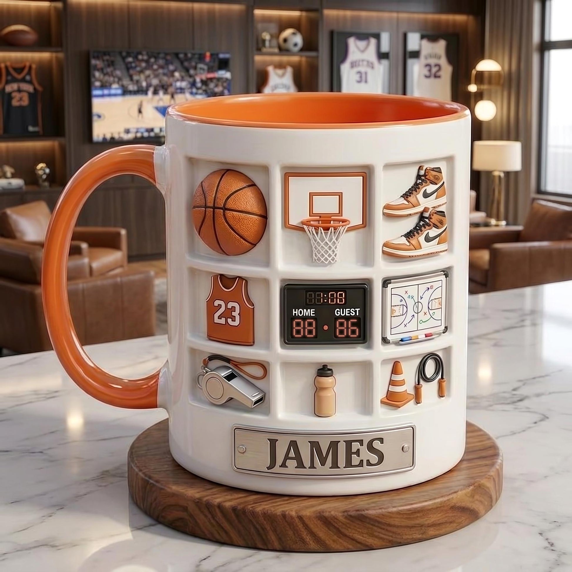 Personalized Basketball Mug, Custom Name Sports Mug, Basketball Player Gift, Athlete Coffee Cup