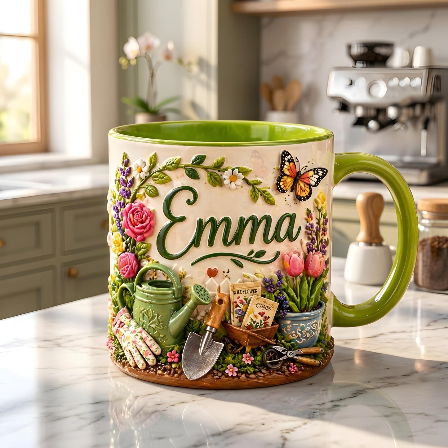 Personalized Mom Mug, Custom Name Floral Mug, Gardening Gift for Mom, Flower Coffee Cup