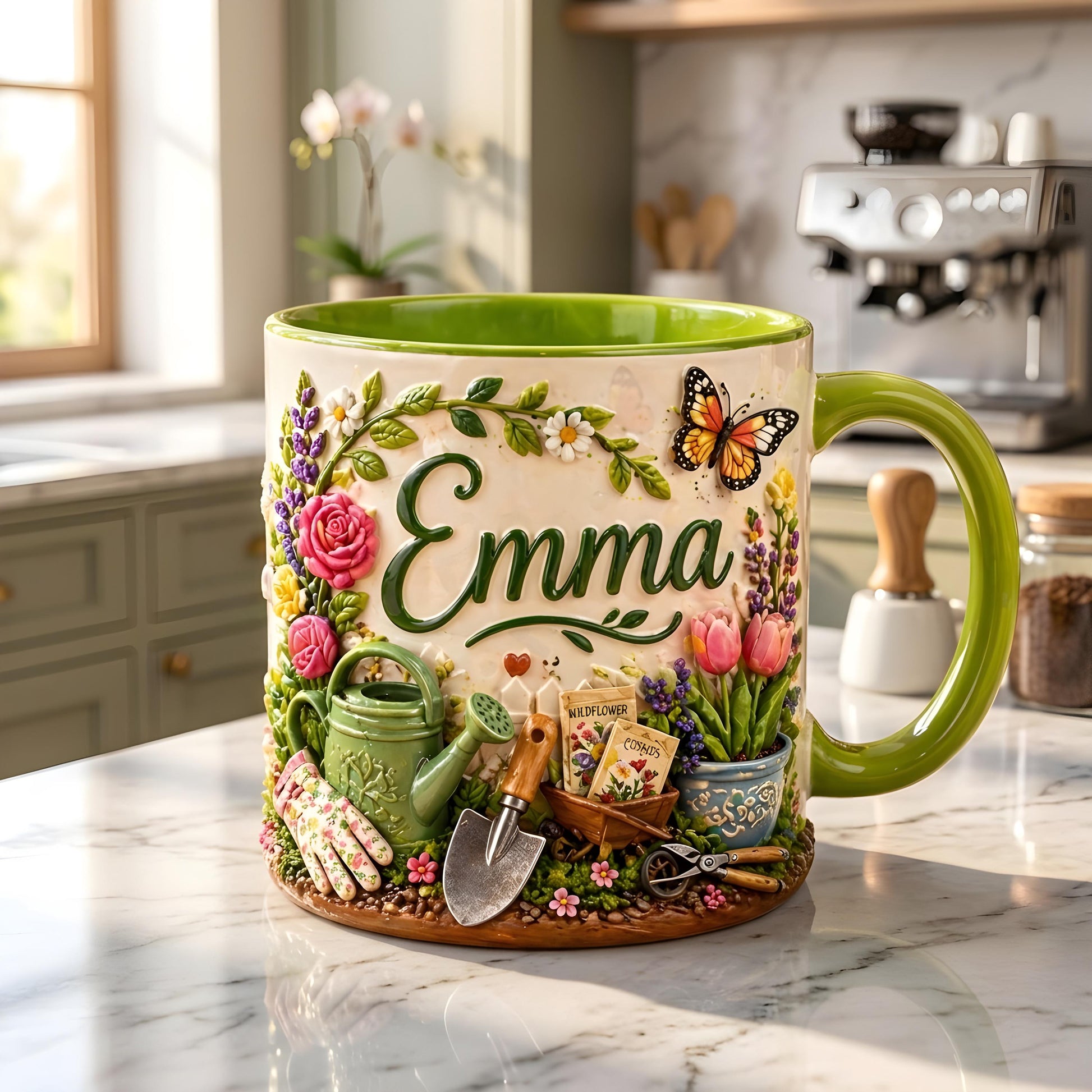 Personalized Mom Mug, Custom Name Floral Mug, Gardening Gift for Mom, Flower Coffee Cup