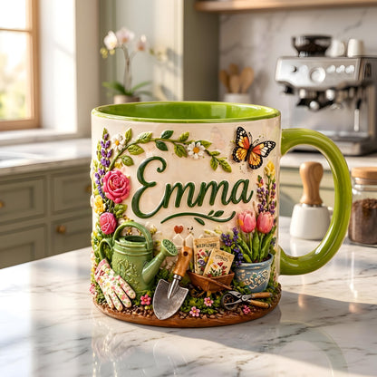 Personalized Mom Mug, Custom Name Floral Mug, Gardening Gift for Mom, Flower Coffee Cup