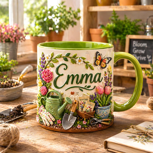 Personalized Mom Mug, Custom Name Floral Mug, Gardening Gift for Mom, Flower Coffee Cup