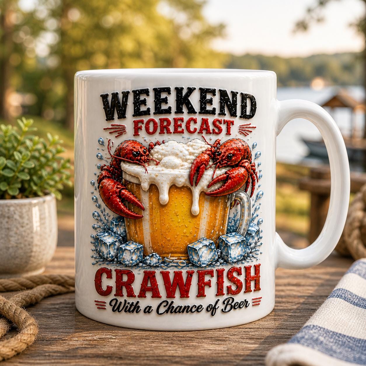 Crawfish Beer Mug, Funny Weekend Forecast Mug, Crawfish Boil Gift for Beer Lovers