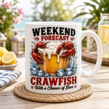 Crawfish Beer Mug, Funny Weekend Forecast Mug, Crawfish Boil Gift for Beer Lovers