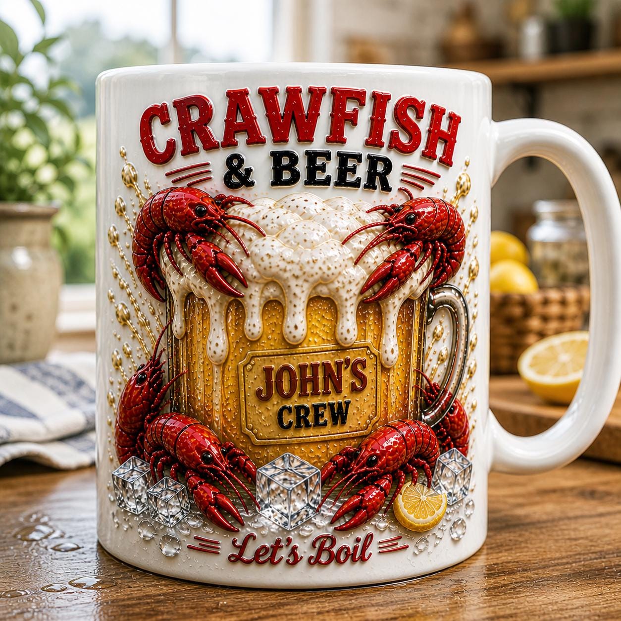 Crawfish Beer Mug, Personalized Crawfish Boil Gift, Custom Party Beer Cup