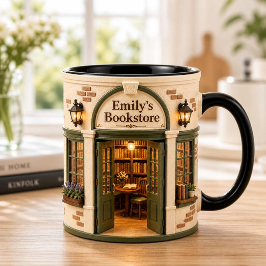 Personalized Bookstore Mug, Custom Book Lover Gift, Cozy Reading Nook Coffee Cup