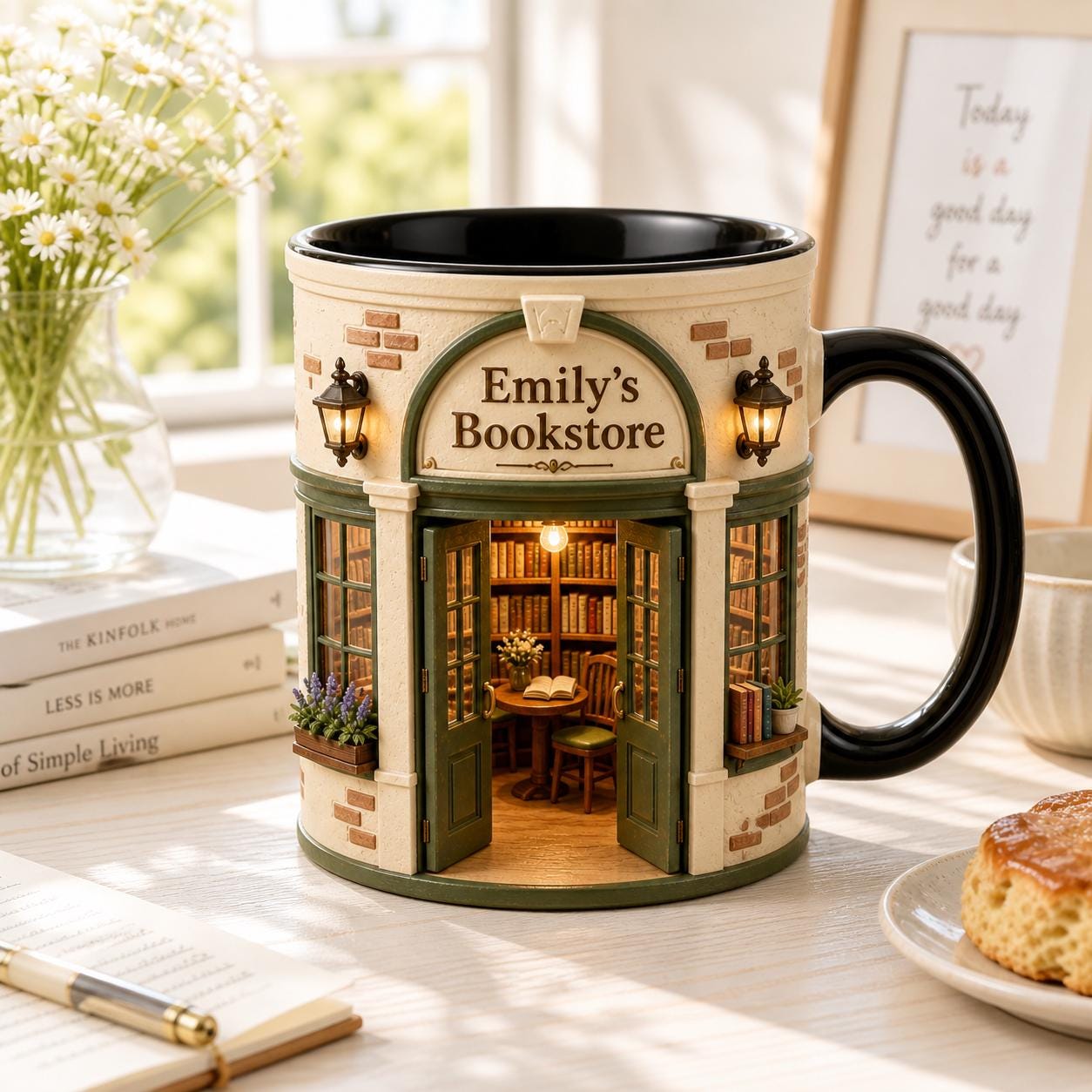 Personalized Bookstore Mug, Custom Book Lover Gift, Cozy Reading Nook Coffee Cup