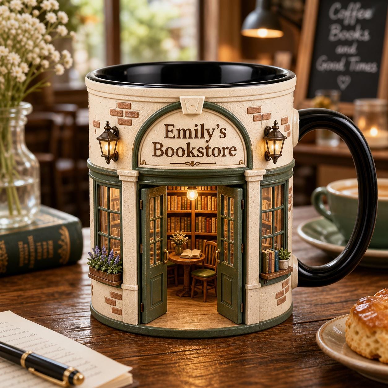 Personalized Bookstore Mug, Custom Book Lover Gift, Cozy Reading Nook Coffee Cup