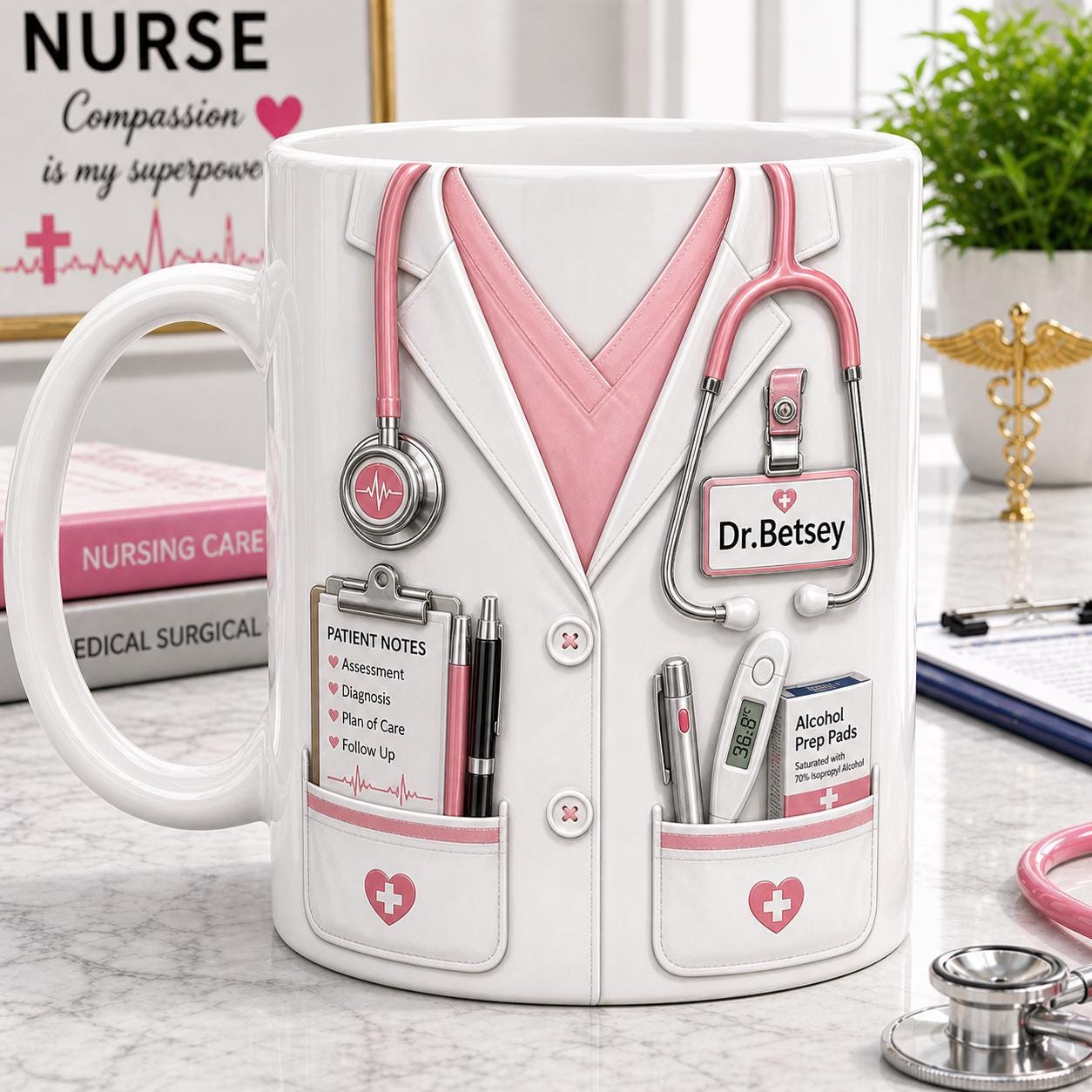 Personalized Nurse Mug, RN Coffee Cup, Medical Staff Gift, Custom Name Nurse Gift