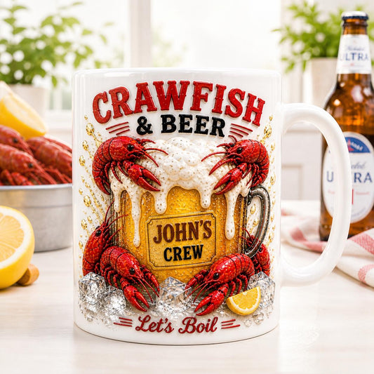 Crawfish Beer Mug, Personalized Crawfish Boil Gift, Custom Party Beer Cup