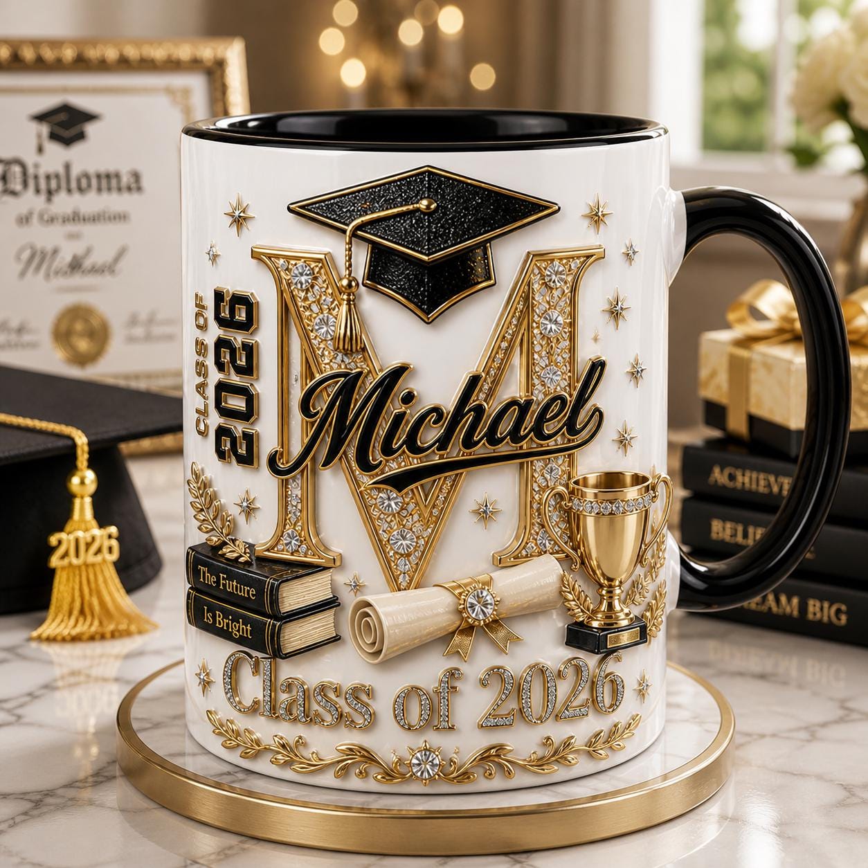 Personalized Graduation Mug 2026, Class of 2026 Gift for Him, Custom Name Initial Grad Coffee Cup