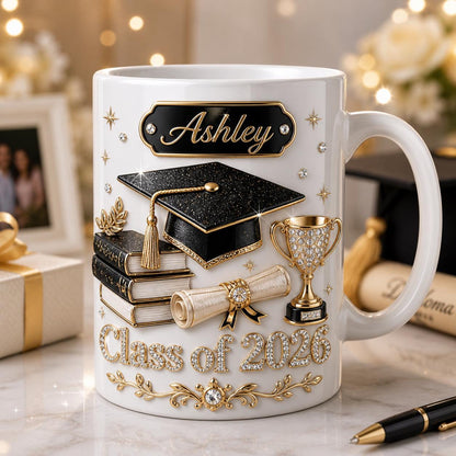 Personalized Graduation Mug 2026, Class of 2026 Gift for Her, Custom Name Elegant Grad Coffee Cup
