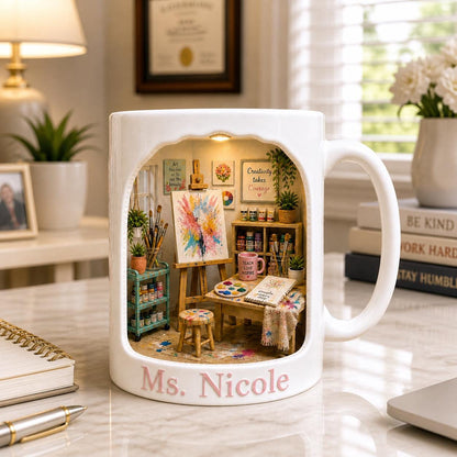 Personalized Teacher Mug, Art Teacher Gift, Custom Name Coffee Cup, Teacher Appreciation Gift