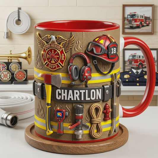 Personalized Firefighter Mug, Fireman Gift, Custom Name Fire Rescue Coffee Cup, First Responder Gift